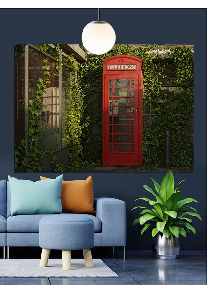 Yemyeşil Sarmaşık Kaplı Telefon Kulübesi Dekoratif Kanvas - Mdf Ahşap Tablo fiyatları