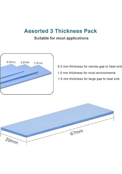 12'li Paket Çeşitli Kalınlık 0,5 1,0 1,5 mm Isı Iletken Silikon Pedler, 6,0 W/mk Isı Iletkenliği, Soft Safe Kolay Kullanım, Ssd-Cpu-Gpu-Led Ic Yonga Seti Soğutma Için, Mavi modelleri