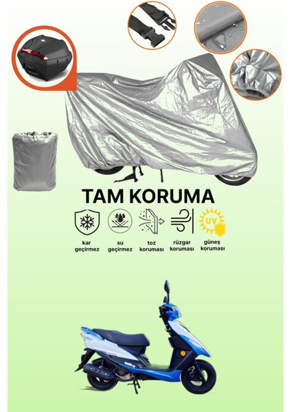 Gri Arka Çanta Uyumlu Apachi Alfa 50 Uyumlu Motor Brandası, Koruyucu Örtü