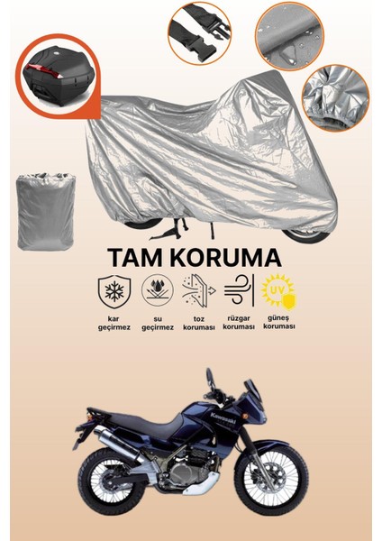Gri Arka Çanta Uyumlu Kawasaki Kle 500 Uyumlu Motor Brandası, Koruyucu Örtü