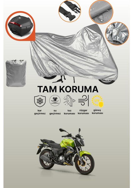 Gri Arka Çanta Uyumlu Rks RK125-S Uyumlu Motor Brandası, Koruyucu Örtü