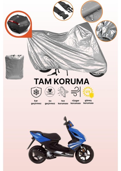 Gri Arka Çanta Uyumlu Yamaha Aerox 100 Uyumlu Motor Brandası, Koruyucu Örtü