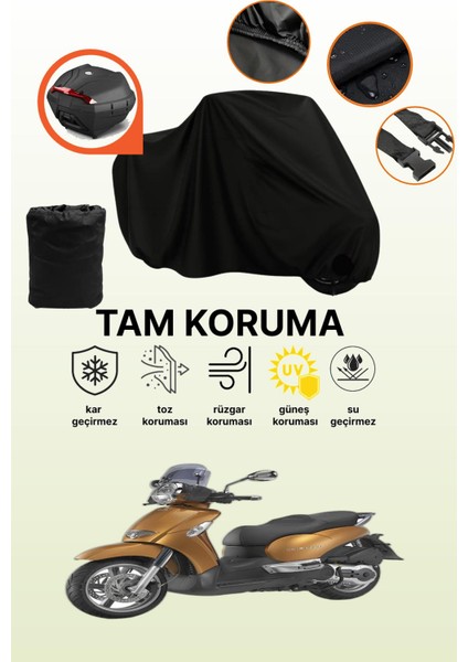 Siyah Arka Çanta Uyumlu Aprilia Scarabeo 250 Uyumlu Motosiklet Brandası, Koruyucu Örtü