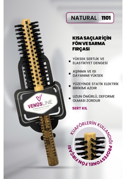 Venüsline Natural 1101 Kısa Saçlar Için Fön ve Sarma Fırçası - Sert Kıllı