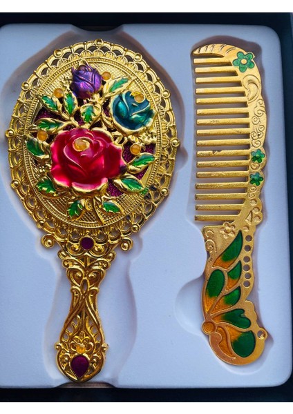 Ayna Tarak Seti, Kutulu-Metal-Hediyelik Takım, 13CM Aynalı Saç Fırçası, Tavuskuşu Figürlü fiyatları