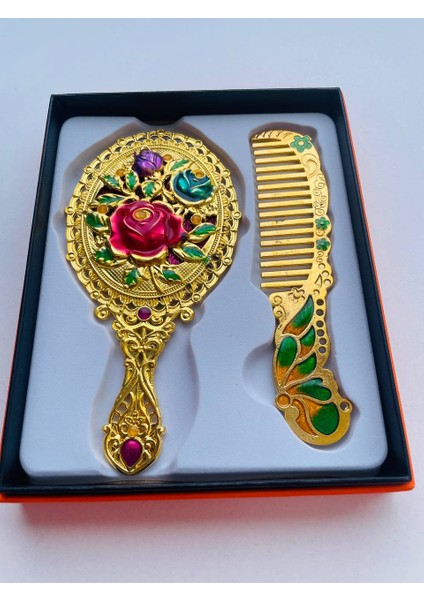 Ayna Tarak Seti, Kutulu-Metal-Hediyelik Takım, 13CM Aynalı Saç Fırçası, Tavuskuşu Figürlü fırsatları