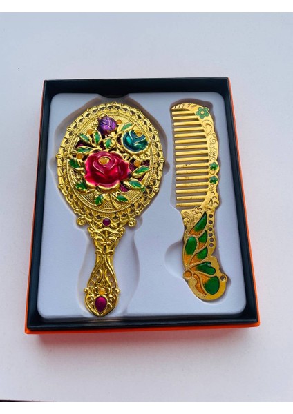 Ayna Tarak Seti, Kutulu-Metal-Hediyelik Takım, 13CM Aynalı Saç Fırçası, Tavuskuşu Figürlü indirimleri