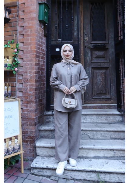 Sedef Düğmeli Süet Takım