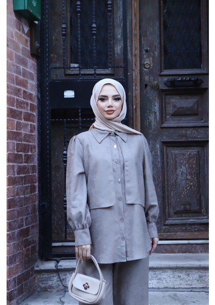 Sedef Düğmeli Süet Takım modelleri