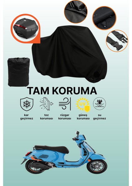 Siyah Arka Çanta Uyumlu Vespa Gts Super Sport 310 Uyumlu Motosiklet Brandası, Koruyucu Örtü