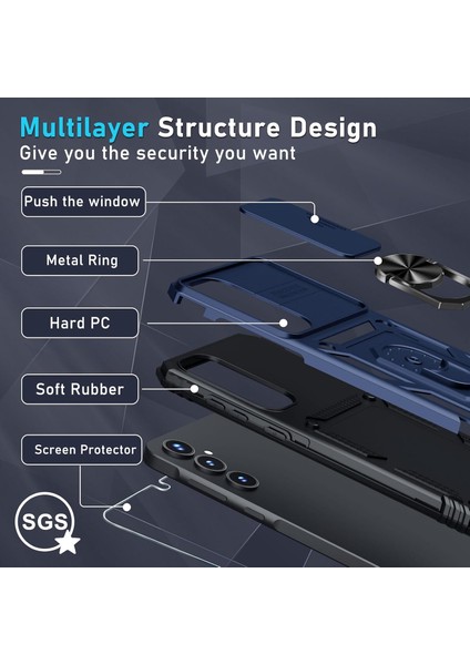 Samsung Galaxy A55 Uyumlu Ekran Koruyucu Kılıf Sürgülü Yüzüklü Standlı Darbe Emici Tank Kapak fırsatları