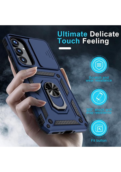 Samsung Galaxy A55 Uyumlu Ekran Koruyucu Kılıf Sürgülü Yüzüklü Standlı Darbe Emici Tank Kapak