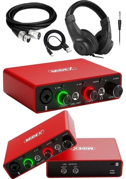 GLX-700RD-H Üst Segment USB Stüdyo Ses Kartı 2 Giriş 2 Çıkış 24BIT/192KHZ (Kulaklık ve Kablo Dahil)