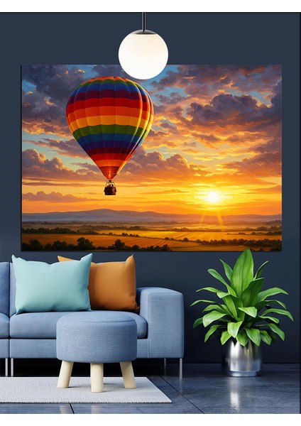 Sıcak Hava Balonu Gün Batımı Dekoratif Kanvas - Mdf Ahşap Tablo modelleri