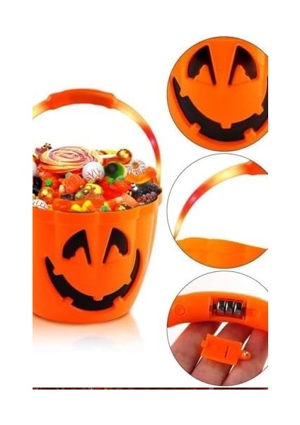 Halloween Işıklı Kulplu Şeker Kovası Bal Kabağı Turuncu modelleri