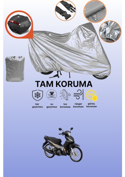 Gri Arka Çanta Uyumlu Honda Wave Uyumlu Motor Brandası, Koruyucu Örtü