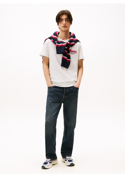 Bisiklet Yaka Baskılı Açık Gri Erkek T-Shirt DM0DM22049P09 Tjm Slım Font Play Te