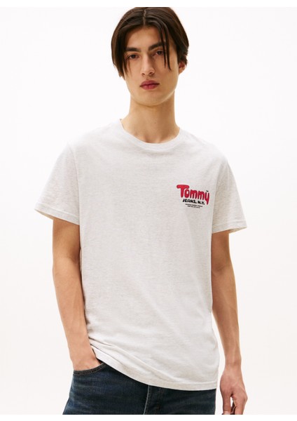 Bisiklet Yaka Baskılı Açık Gri Erkek T-Shirt DM0DM22049P09 Tjm Slım Font Play Te fiyatları