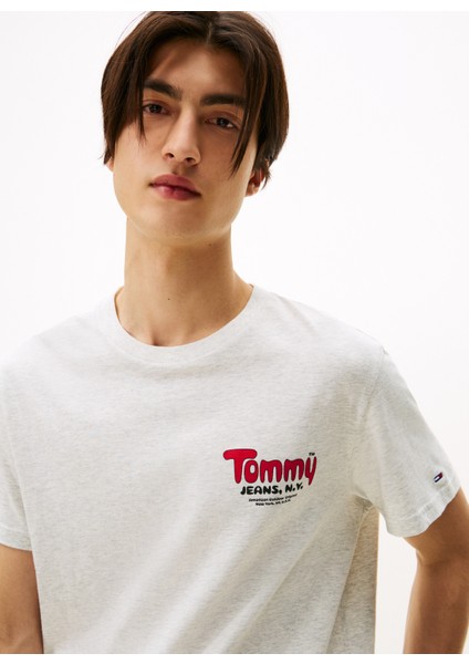 Bisiklet Yaka Baskılı Açık Gri Erkek T-Shirt DM0DM22049P09 Tjm Slım Font Play Te modelleri