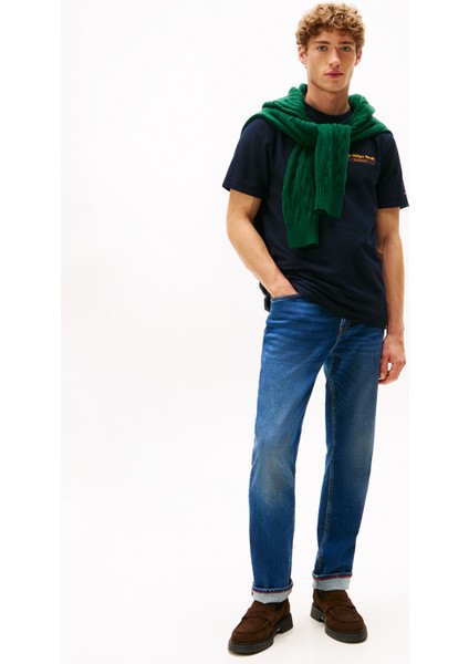 Bisiklet Yaka Mavi Erkek T-Shirt MW0MW40008DW5_HILFIGER Herald Back