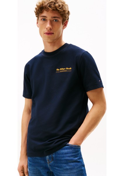 Bisiklet Yaka Mavi Erkek T-Shirt MW0MW40008DW5_HILFIGER Herald Back fiyatları