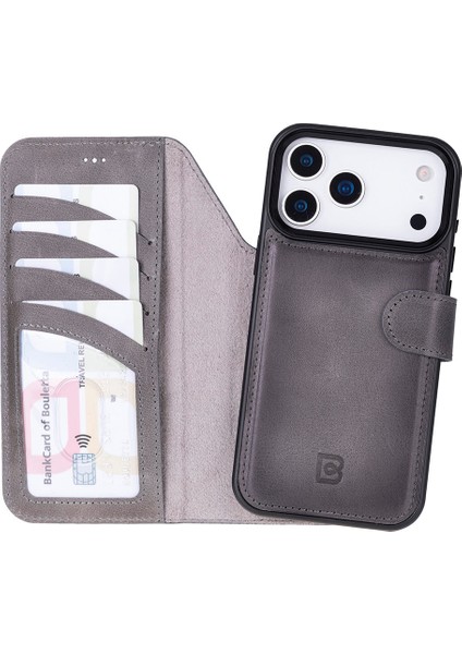 iPhone 17 Pro Uyumlu Hakiki Deri Magsafe ve Rfıd Koruma Özellikli Çıkarılabilir Cüzdanlı Kılıf