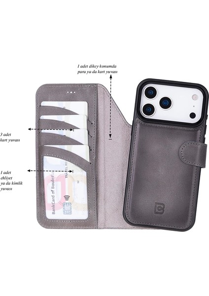iPhone 17 Pro Uyumlu Hakiki Deri Magsafe ve Rfıd Koruma Özellikli Çıkarılabilir Cüzdanlı Kılıf indirimleri