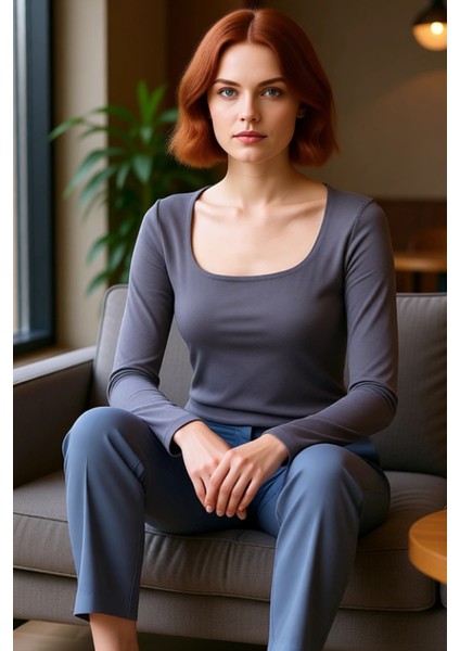 Kadın Kare Yaka Vücuda Oturan Uzun Kollu Örme Kaliteli Şık Rahat Modern Zarif Günlük fiyatları