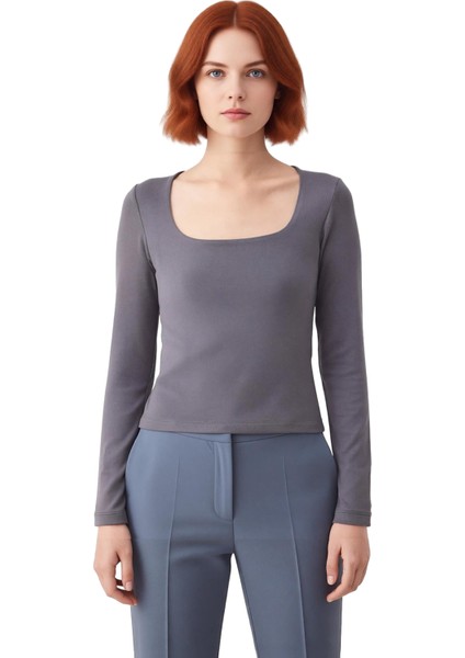 Kadın Kare Yaka Vücuda Oturan Uzun Kollu Örme Kaliteli Şık Rahat Modern Zarif Günlük modelleri