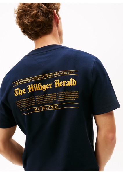 Bisiklet Yaka Mavi Erkek T-Shirt MW0MW40008DW5_HILFIGER Herald Back modelleri