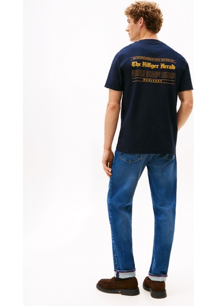 Bisiklet Yaka Mavi Erkek T-Shirt MW0MW40008DW5_HILFIGER Herald Back fırsatları