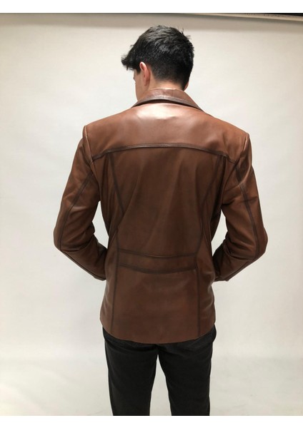 Erkek Taba Hakiki Deri Slim Fit Kaban – Gömlek Yaka, Düğmeli, 4 Cepli, Ipek Astar | Uşak El Işçiliği fırsatları