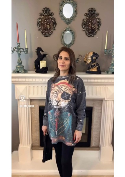 Kaplan Desenli Tunik Kadın Kazak