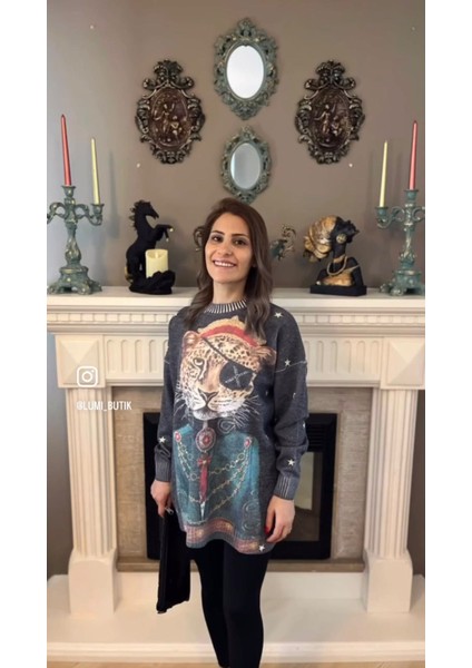 Kaplan Desenli Tunik Kadın Kazak fiyatları