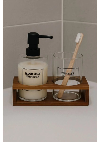 Akasya Standlı Cam Sabunluk Seti – Modern Şeffaf Dispenser ve Diş Fırçalık (2’li Banyo Seti) fiyatları