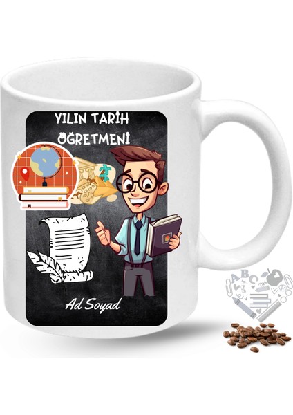 Tarih Öğretmeni Erkek Öğretmenler Günü Hediyesi Isimli Baskılı Porselen Kupa Bardak