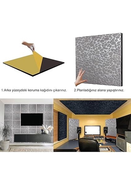 Kendinden Yapışkanlı Ses ve Isı Yalıtım Paneli, Akustik Duvar Paneli, Ses Yalıtım Süngeri, Keçe Kaplı Sünger 40X40 cm 6 Adet/1 M² Gri modelleri