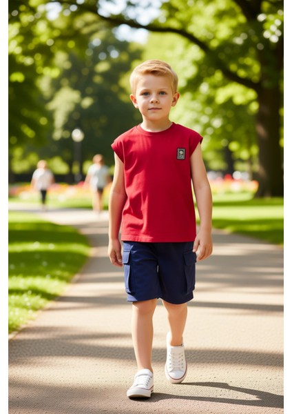 Erkek Çocuk Pamuklu Atlet ve Kargo Şort Takımı Konforlu Günlük Giyim Kaliteli Şık Rahat