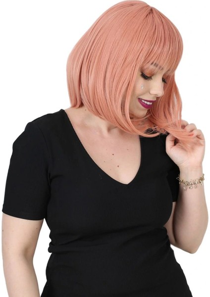 Küt Kahküllü Fiber Sentetik Peruk - Gül Kurusu fiyatları