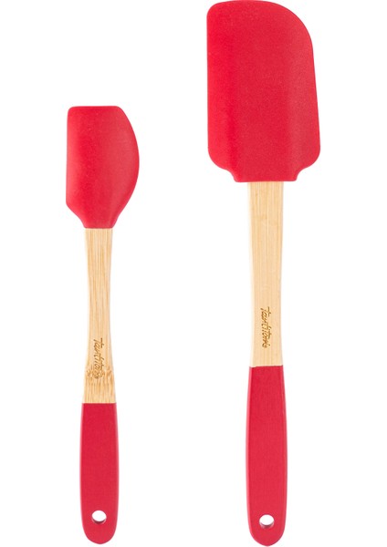 096-24-BAMBU Saplı Kırmızı Silikon Ikili Spatula Seti