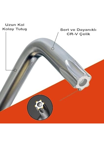 Uzun Boy Tork Alyan Takımı - 9 Parça T-Alyan Anahtar Takımı - Torx Allen Set modelleri