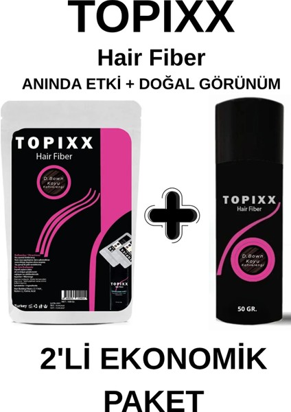 Topixx Hair 100 Gr. + 50 Gr. 2'li Ekonomik Set Saç Toz Koyu Kahverengi Saç Dolgunlaştırıcı Toz Topik