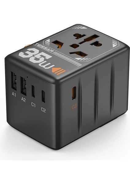 Evrensel Seyahat Adaptörü, 3 USB C ve 2 USB A Şarj Portlu 35 W Uluslararası Fiş Adaptörü, Dünya Çapında Güç Çıkışı Ab'den Avrupa'ya Ab Birleşik Krallık Aus Irlanda