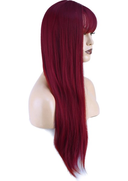Düz Perçemli Uzun Fiber Sentetik Peruk - Kızıl modelleri