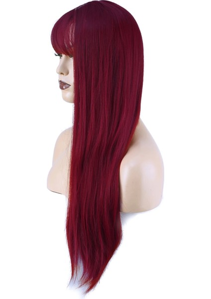 Düz Perçemli Uzun Fiber Sentetik Peruk - Kızıl fırsatları