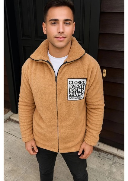 Erkek Polar Fermuarlı Sweatshirt – Kapüşonsuz, Cepli, Yumuşak Dokulu, Oversize Rahat Kalıp, Kışlık Sıcak Tutan Fermuarlı Üst - Kahverengi