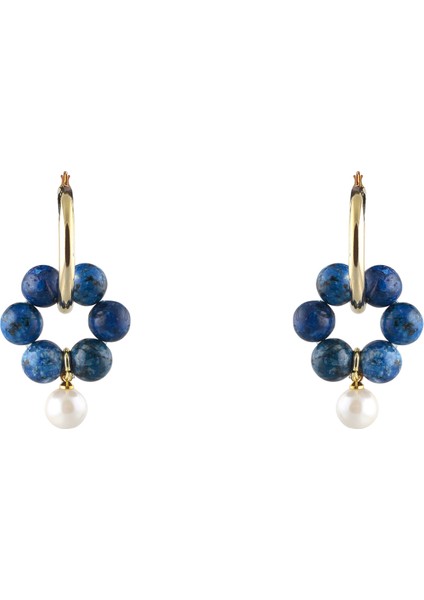 Mavi - Beyaz - Altın Küpe Asra Earrings