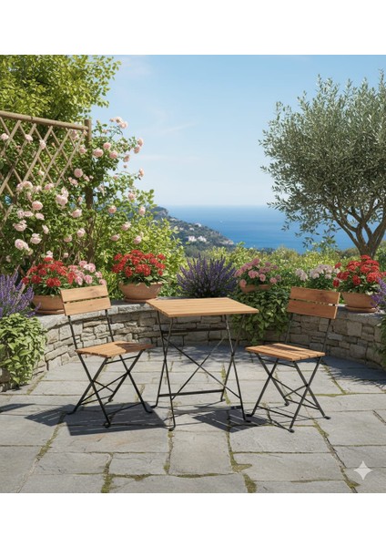 Ahşap Üstlü Demir Balkon Masa Sandalye Takımı – 3 Parça, Katlanabilir, Şık Bahçe & Balkon Takımı modelleri