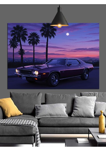 Gün Batımı Palmiye Araba Dekoratif Kanvas - Mdf Ahşap Tablo