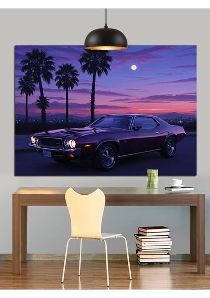 Gün Batımı Palmiye Araba Dekoratif Kanvas - Mdf Ahşap Tablo modelleri
